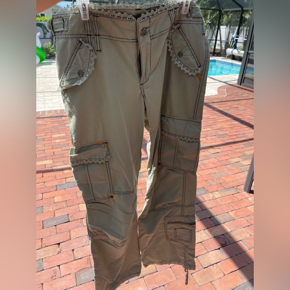 New Miss Me green Embroidered Fairycore Cargo Trousers Women's sz L
